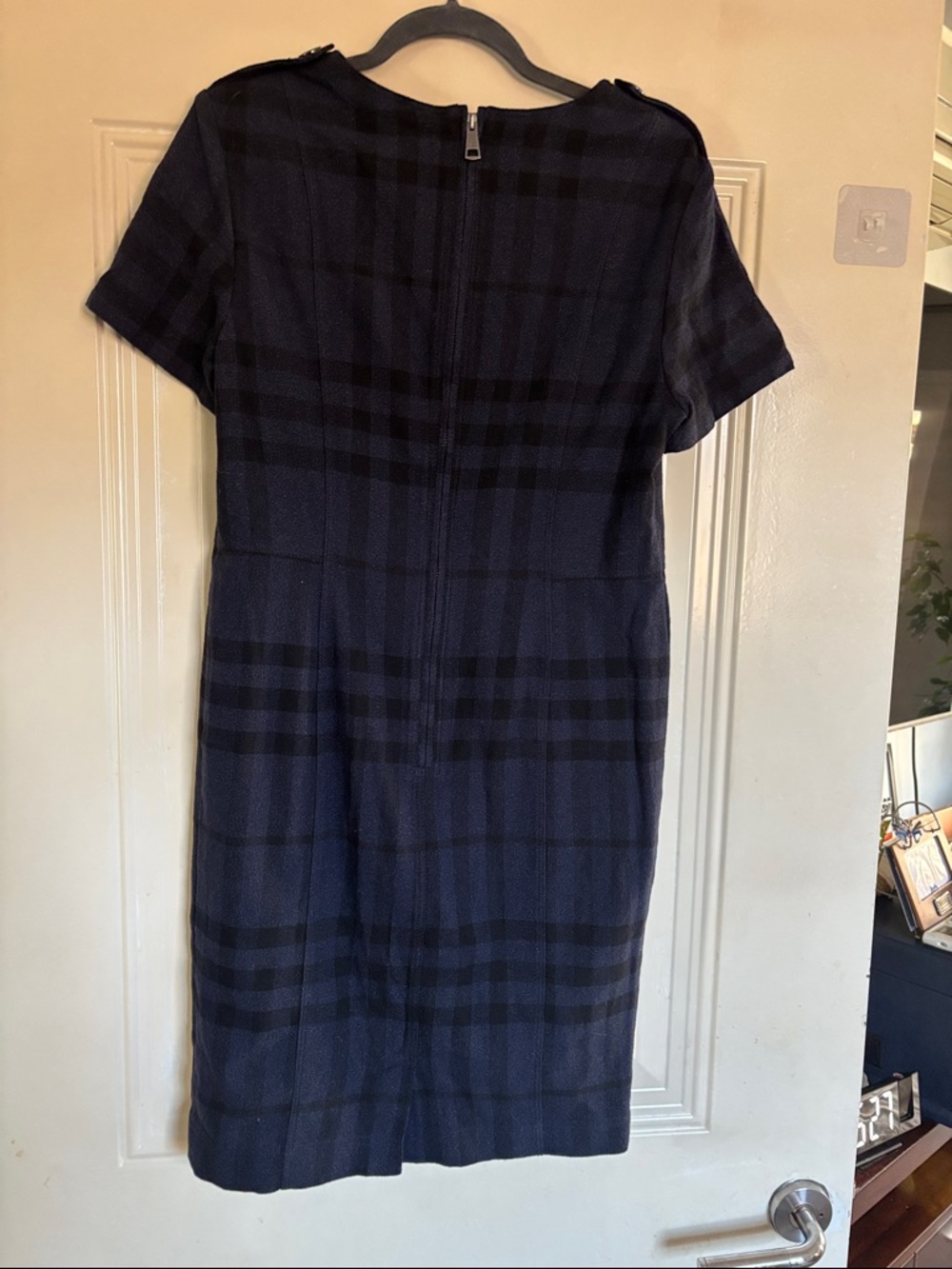 Burberry Navy Plaid Short-Sleeve Shift Dress - Picture 2 of 4